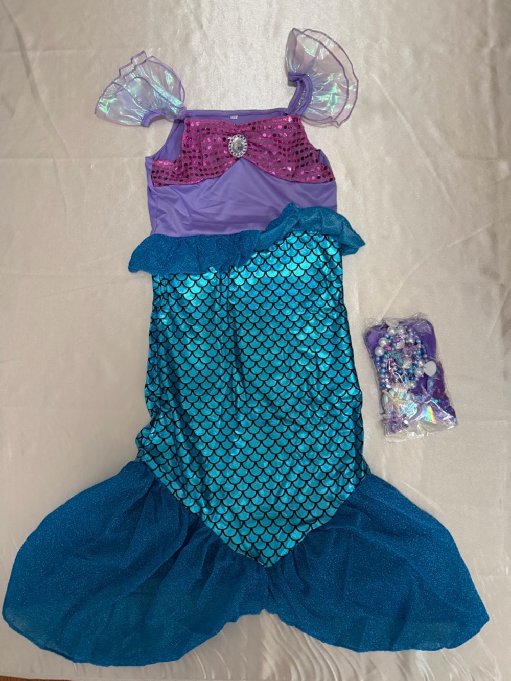 Little Girls Princess Mermaid Costume for Dress Up with Accessory Size 140 8-9y